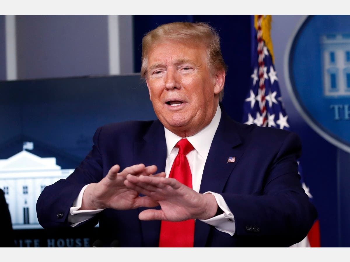 President Donald Trump speaks about the coronavirus in the James Brady Press Briefing Room of the White House.