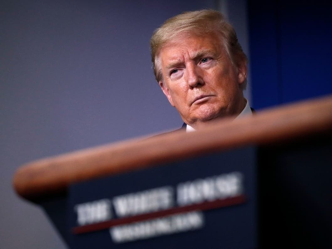 President Donald Trump listens during a briefing about the coronavirus in the James Brady Press Briefing Room of the White House.