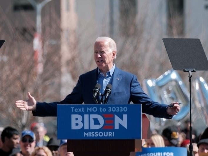 Democratic presidential candidate Joe Biden at a rally in Missouri.