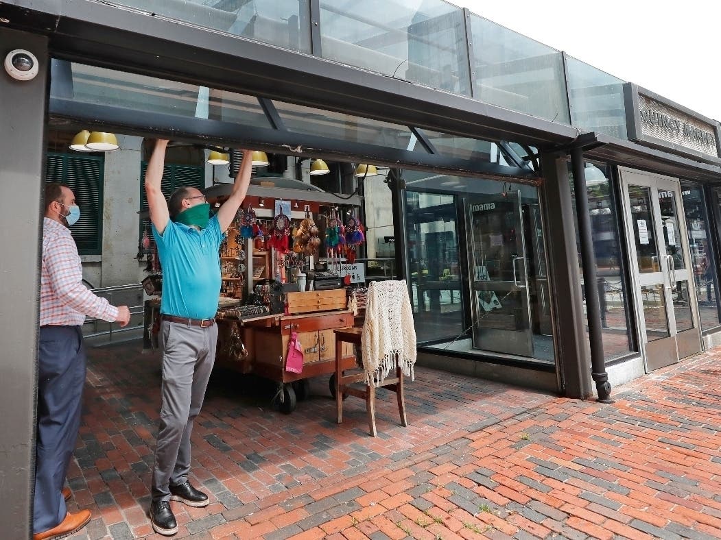 The market, which includes several buildings of retail outlets and restaurants and lined with cobblestone walkways, was closed in March because of the coronavirus pandemic.