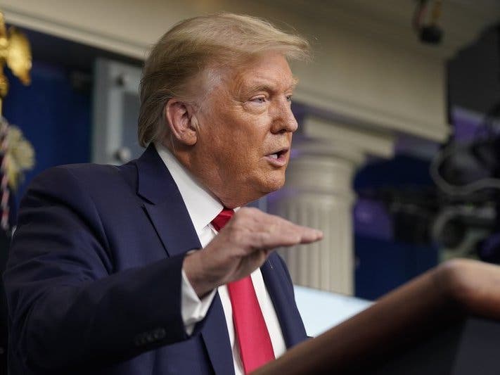 President Donald Trump speaks during a news conference at the White House in Washington.