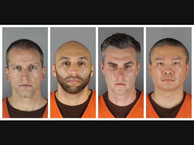 This combination of photos provided by the Hennepin County Sheriff's Office in Minnesota shows the four former Minneapolis police officers charged in the Memorial Day death of George Floyd. 