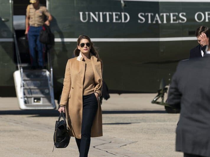 Counselor to the President Hope Hicks walks from Marine One to accompany President Donald Trump aboard Air Force One as he departs  Andrews Air Force Base, Md. 