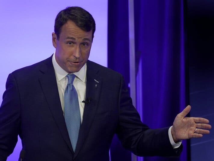 Democratic challenger Cal Cunningham speaks during a televised debate with U.S. Sen. Thom Tillis, R-N.C., in Raleigh, N.C. 