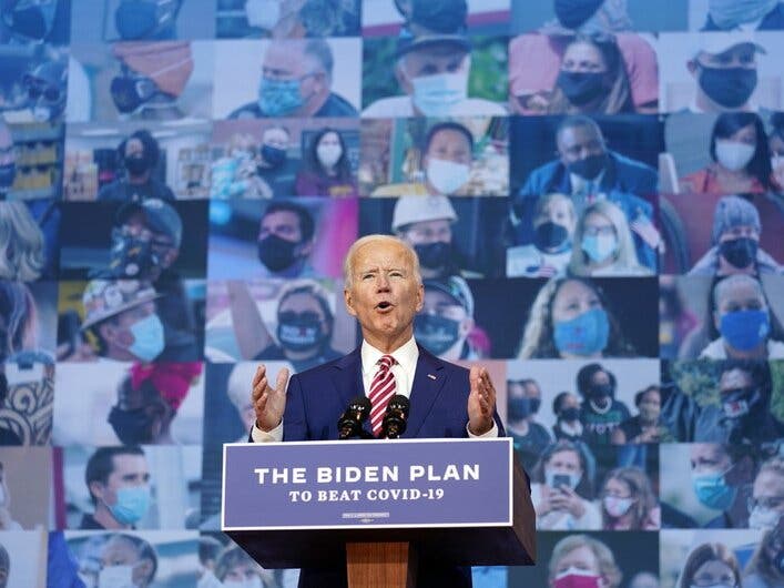 Democratic presidential candidate former Vice President Joe Biden speaks about coronavirus at The Queen theater in Wilmington, Del. 
