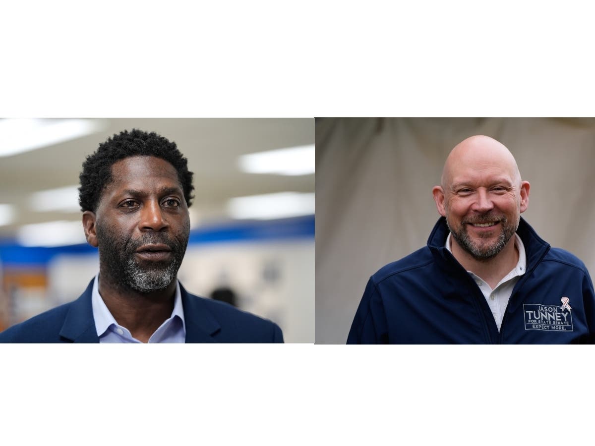 Democrat Chedrick Greene (left), a fire captain and Marine veteran, and Republican Jason Tunney, a former prosecutor, are vying for the 35th state Senate district seat left vacant in January 2025. 
