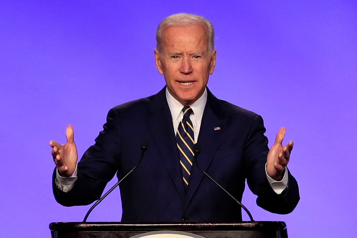 Former Vice President Joe Biden speaks at the IBEW construction and maintenance conference in Washington.