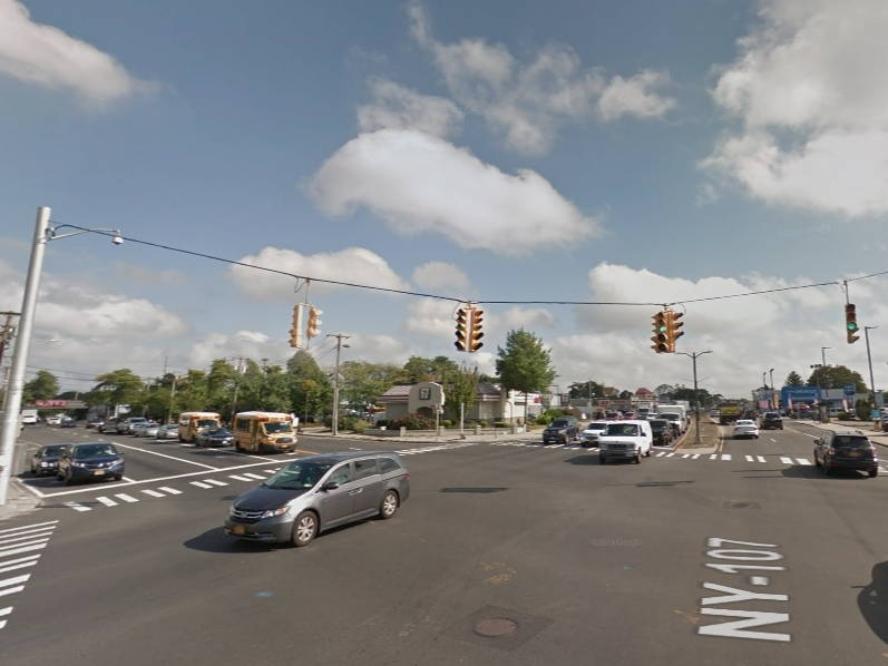 A man was walking at the intersection of East Old Country Road and South Broadway when he was hit by a car, Nassau County police said.   