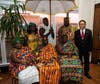 Dr. Hong, Tao-Tze, right, poses with King of Sanzule Kingdom, Ghana, Okatakyie Asafo Boakye III, seated second from left, and his delegation at a gala in Washington.