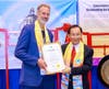 Steve Sarowitz, CEO of Paylocity, was presented with a certificate of honor after ringing the Bell of World Peace and Love on August 14, 2023.