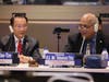 Teburoro Tito, Ambassador of Kiribati to the UN, right, thanked Dr. Hong, Tao-Tze, President of FOWPAL, left, for initiating the International Day of Conscience. Ambassador Tito also encouraged support for a new draft resolution on the power of hope. 