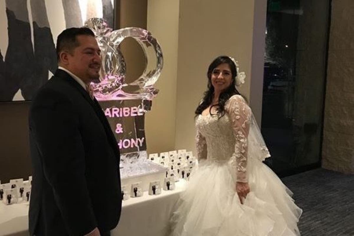 The newlywed couple celebrated their wedding at a Monrovia hotel.