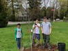 Prescott Toh, Gabe Schiffer, and Sean McTernan plant maple trees at Twin Maples
