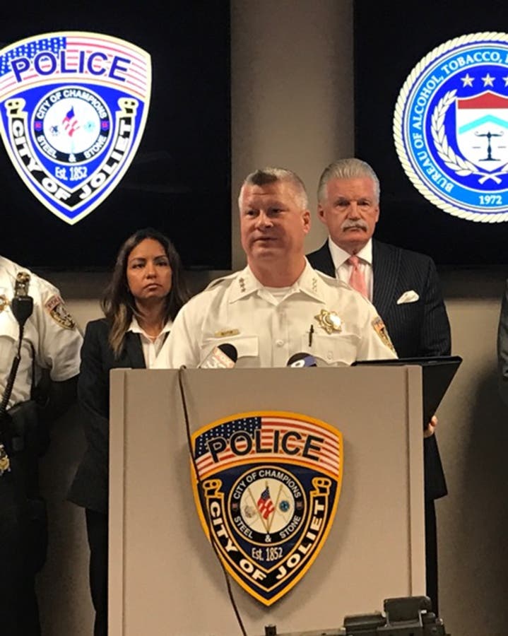 Joliet Police Chief Brian Benton at an unrelated press conference last summer.