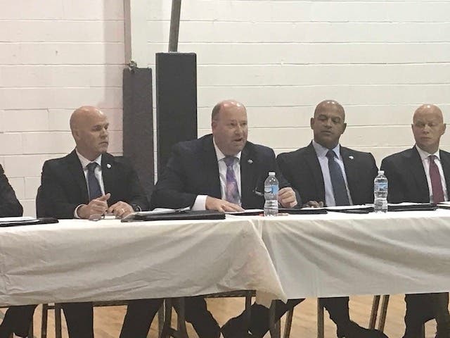 Joliet Police Chief Al Roechner fields questions Thursday night at a forum to discuss the Bruce Carter shooting. 