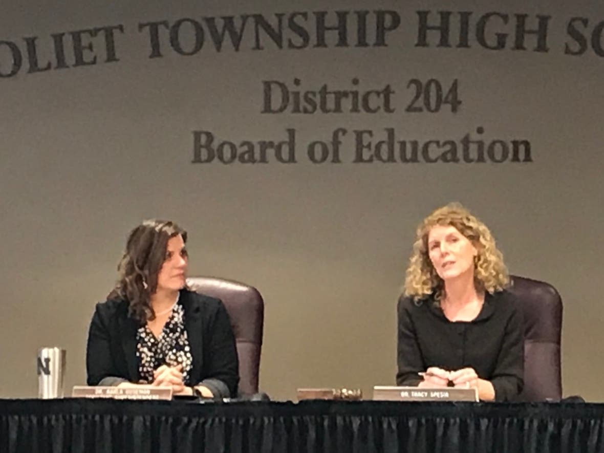 At left, Karla Guseman was named permanent superintendent of District 204 on Tuesday. She is a Joliet native and has worked in District 204 her entire career.