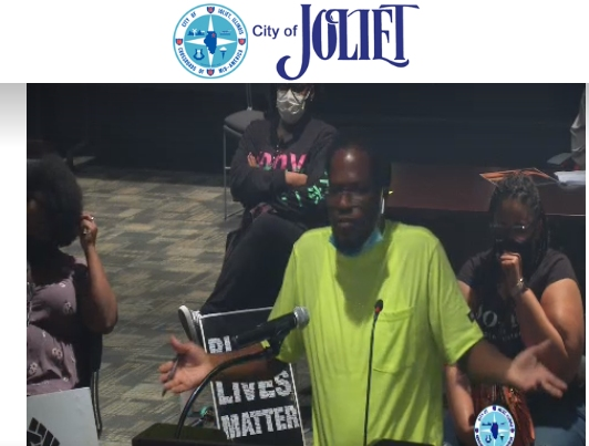 Jerry Hervey addresses the Joliet City Council at Tuesday night's meeting asking why the Joliet Police Department still does not have body cameras for its police officers. 