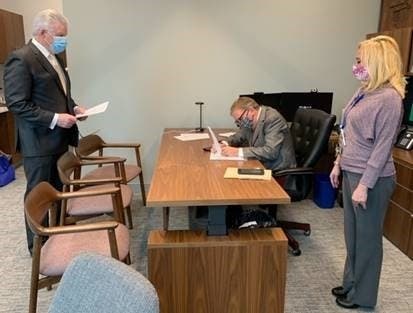 From left: Will County State’s Attorney James Glasgow, Will County Twelfth Judicial Circuit Chief Judge Daniel Kennedy, and Will County Circuit Clerk Andrea Chasteen.