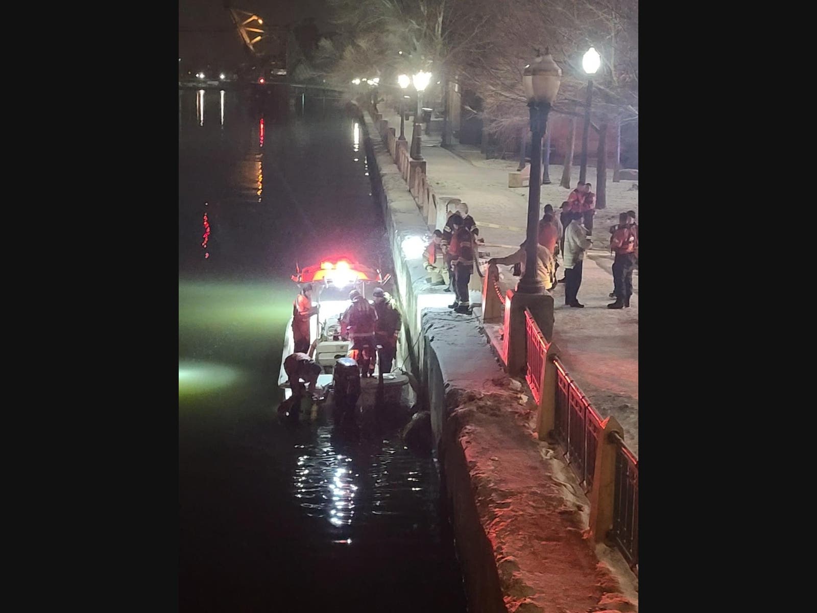 Joliet Fire Department divers were searching for a body Sunday night. 