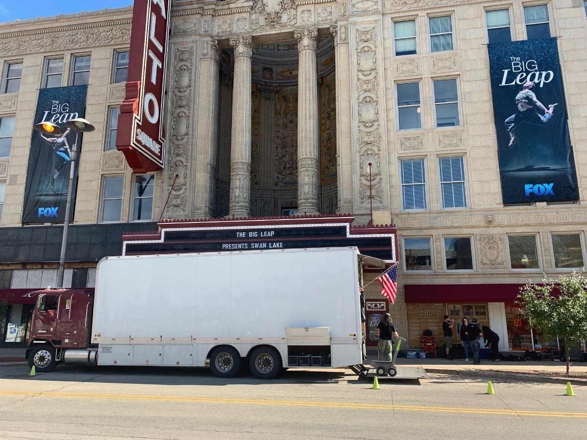 Fox TV production crews were busy Wednesday morning unloading their equipment to film more episodes of "The Big Leap" inside Joliet's Rialto Square Theatre. 