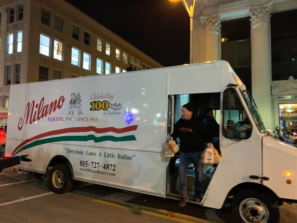 Who doesn't love free Milano bread? The Milano Bakery bread truck is always a huge favorite during Joliet's Light Up the Holidays Parade.