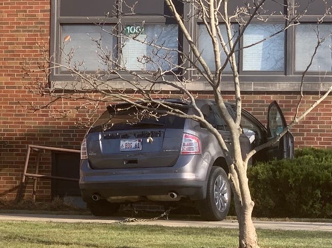 A car crashed into St. Paul's School along Woodlawn Avenue on Wednesday. 