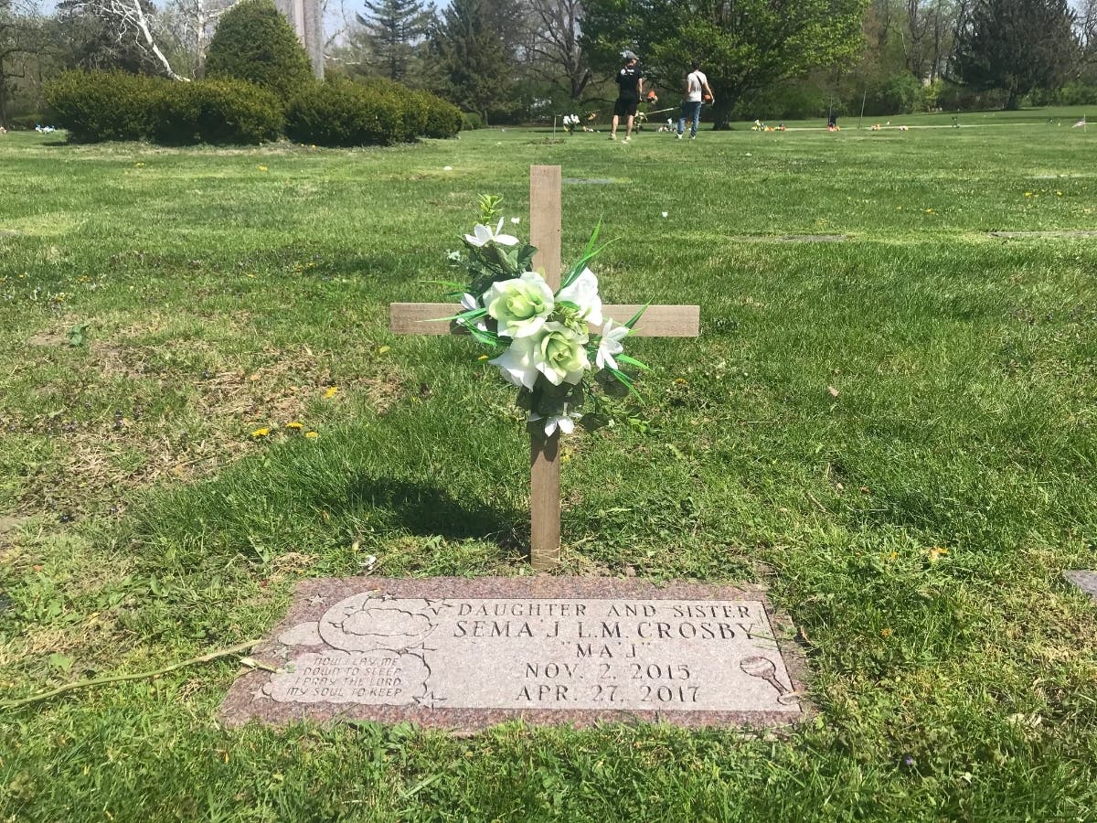 Little Sema'j Crosby is buried in Joliet's Elmhurst Cemetery along East Washington Street. Nobody has ever been charged with her homicide. 
