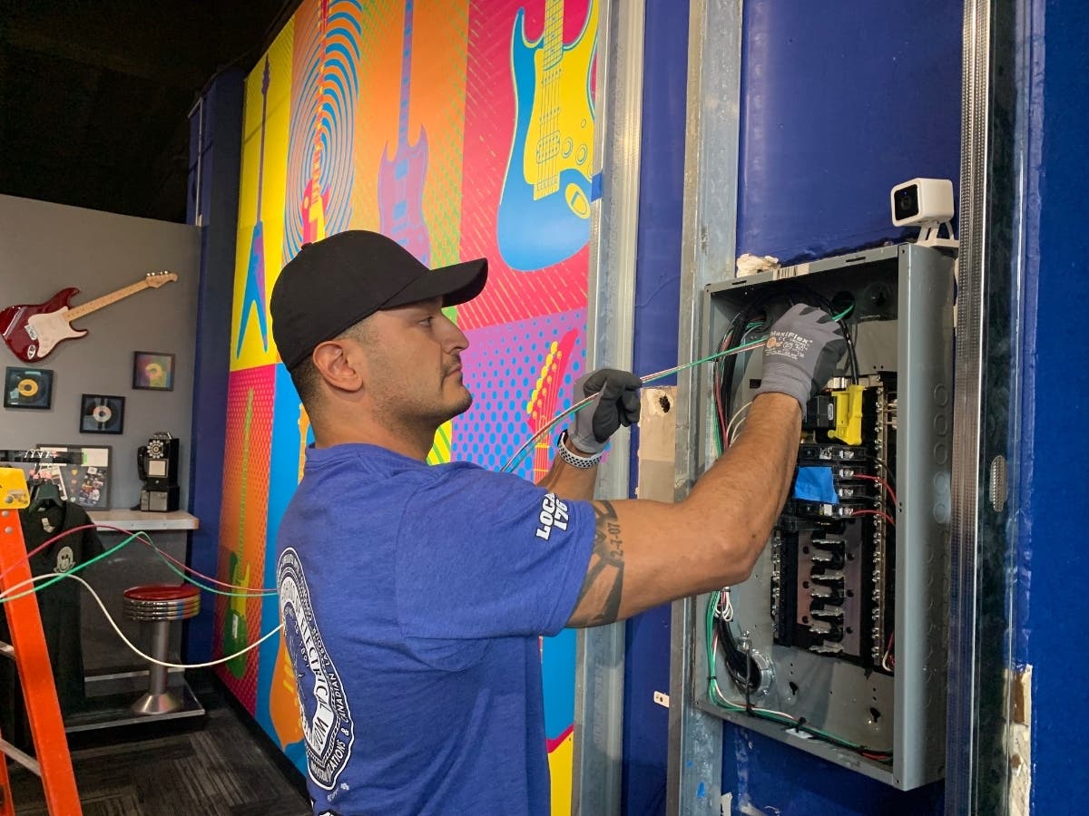 On April 23, members of Joliet IBEW Local 176 donated their time to perform the electrical work for the future Illinois Rock N Roll Museum in Joliet.