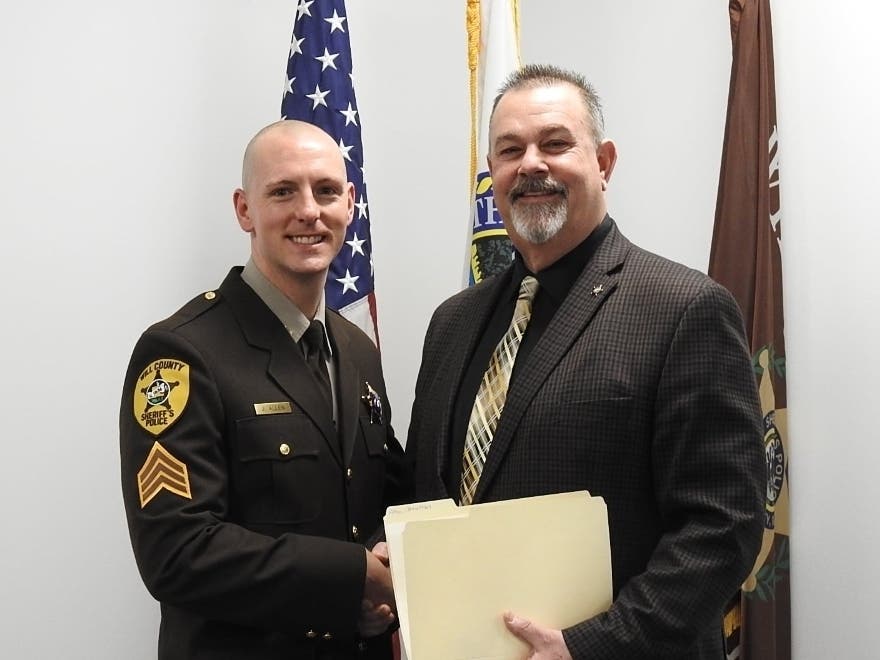 From left to right, Will County Sheriff's Lt. John Allen and Sheriff Mike Kelley are both defendants in the federal wrongful death lawsuit filed by the sister of Crest Hill 65-year-old Gregory Walker.  He died at the Fifth Third Bank in May 2022. 