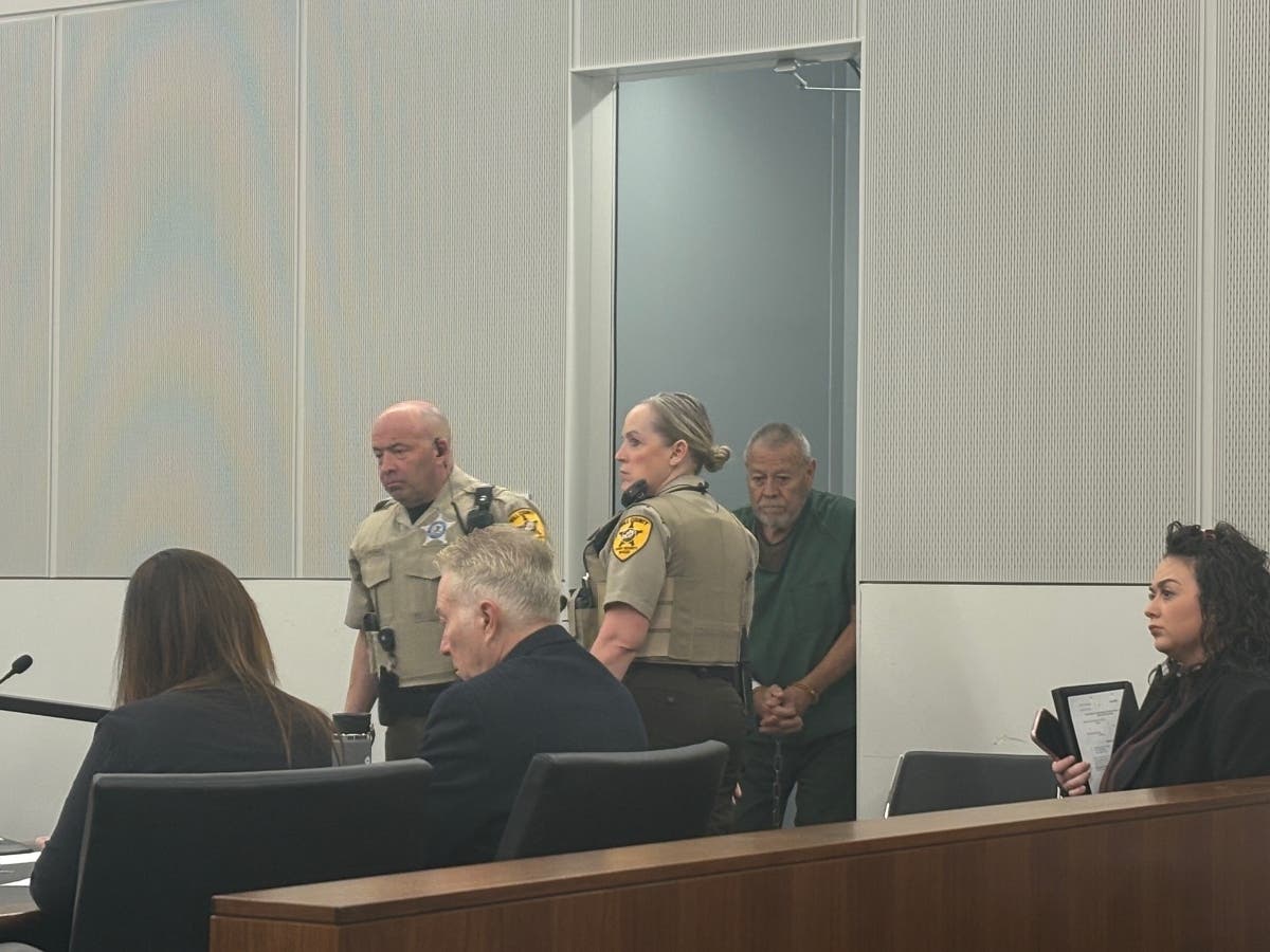 Gilbert Bernal, 82, is led into the Will County Courtroom 503 of Judge Art Smigielski on Monday morning to face murder charges. His wife Joan Bernal of Joliet has never been found.