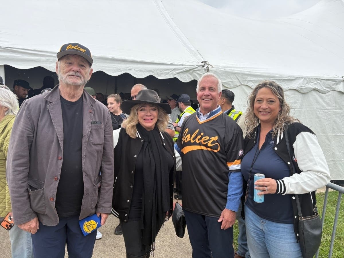 From left to right: Hollywood icon Bill Murray, Diane Cullinan Oberhelman, founder of Cullinan Properties, Joliet Mayor Terry D'Arcy and Kristy Johns, vice president of marketing with Cullinan Properties at Thursday's Big House Ballgame. 