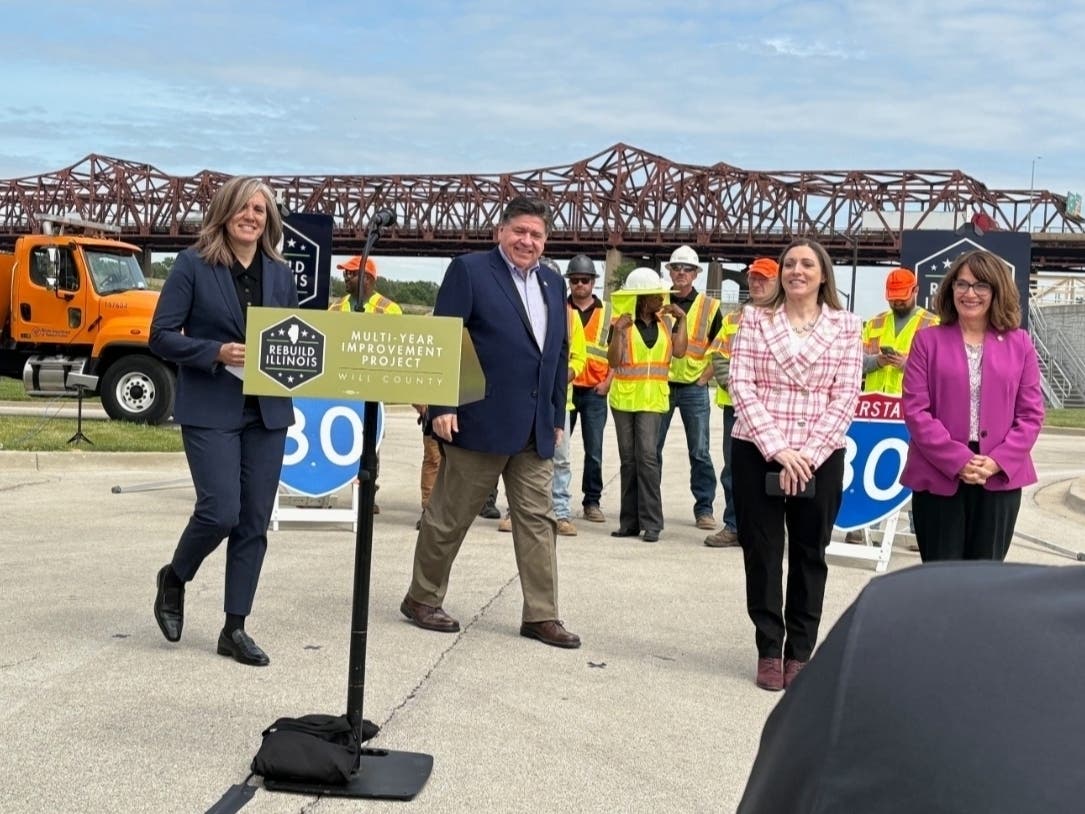 Illinois Governor JB Pritzker visits Joliet on Friday morning for a press conference to celebrate how construction is now underway for a new Interstate 80 Bridge over the Des Plaines River in Joliet and Will County.