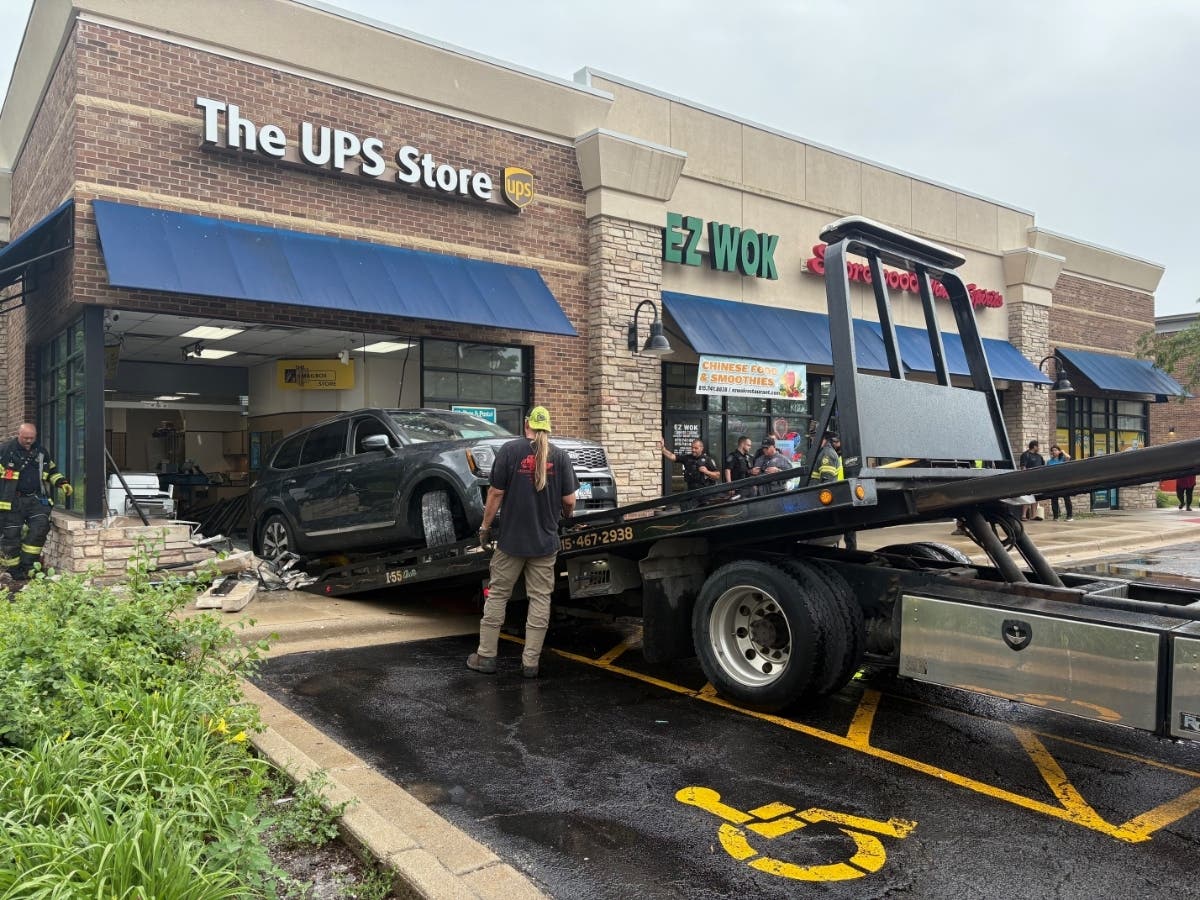 Anderson's Towing was summoned to remove this vehicle that went into Shorewood's UPS Store on Monday around 2:30 p.m., seriously injuring one person inside the store. 