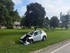 Wednesday morning's traffic fatality along Johnny Run Road involved two vehicles. The driver of the blue car hit the house and was pronounced dead. 