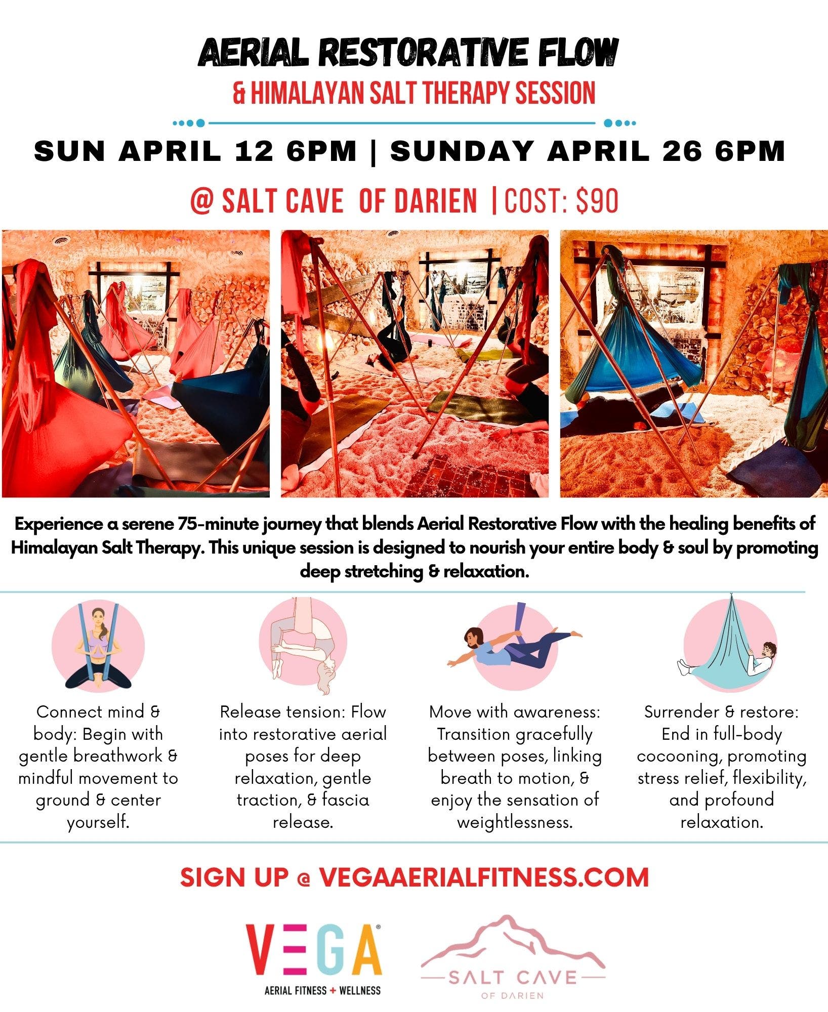 Aerial Restorative Flow & Himalayan Salt Therapy Session @ Salt Cave of Darien