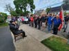 Members of the EMFD, and local veterans groups salute WWII veteran, Ex-Chief and 70-year EMFD member Andy Butera on the occasion of his 100th birthday.