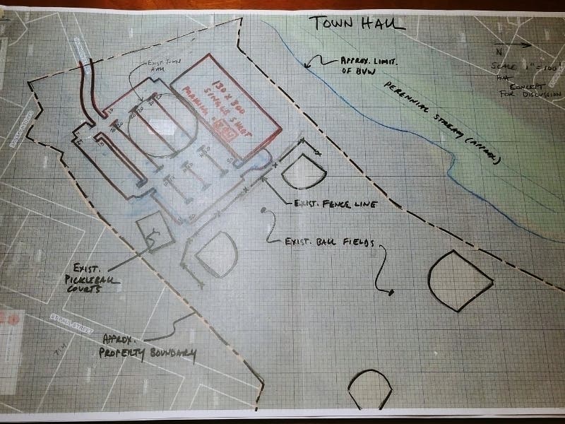 This concept diagram shows Town Hall and the neighboring fields.