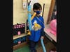 Northside third grader Matteo Reyes with his Perry the Platypus balloon. 