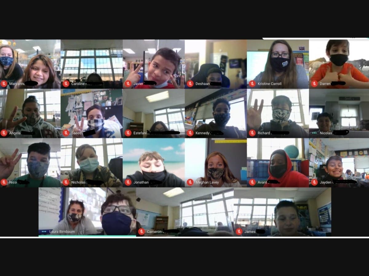 Fifth grade students in Laura Birnbaum’s class at Alleghany Avenue Elementary School in recently took part in a virtual meet-and-greet with the sixth grade students of Meghan Lavey’s class at the Lindenhurst Middle School.