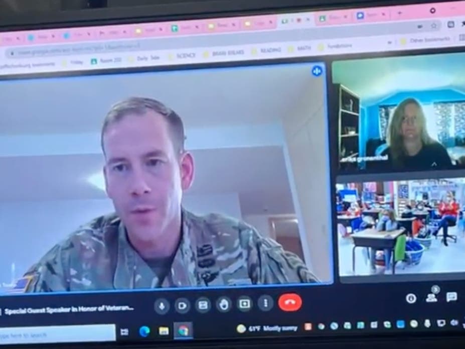Lt. Col. Travis Toole meets via Google Port Jefferson School District’s second graders.