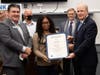 Sen. Kelly, Rep. Gresko and Rep. Wilson present a citation to Richard Sebastian, President & CEO of The Kennedy Center and Denise Orgarro a direct support professional, recognizing their work in support of family caregivers.