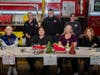 Santa’s helpers: front, left to right, Grace Germinder, Marianna Clausen, Carol Zawodniak and Rita Routé; back, left to right, Assistant Chief Dave Zawodniak, firefighters Dante Clausen and Bruce Padulsky.