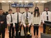 NYSBDA Middle School Honors Band conductor Dr. Thomas Gamboa are (left to right): Jack Meyer, Colin Smith, Jackson Seifert, Becky Neikens and Kolton Chamberlain.