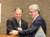 Assembly Republican Leader Jon Bramnick congratulates Overlook’s Alan Lieber
