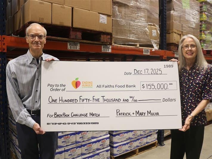 Pat and Mary Mulva’s challenge match of $155,000 powered the campaign result of $310,000 to provide backpacks of food to students experiencing food insecurity