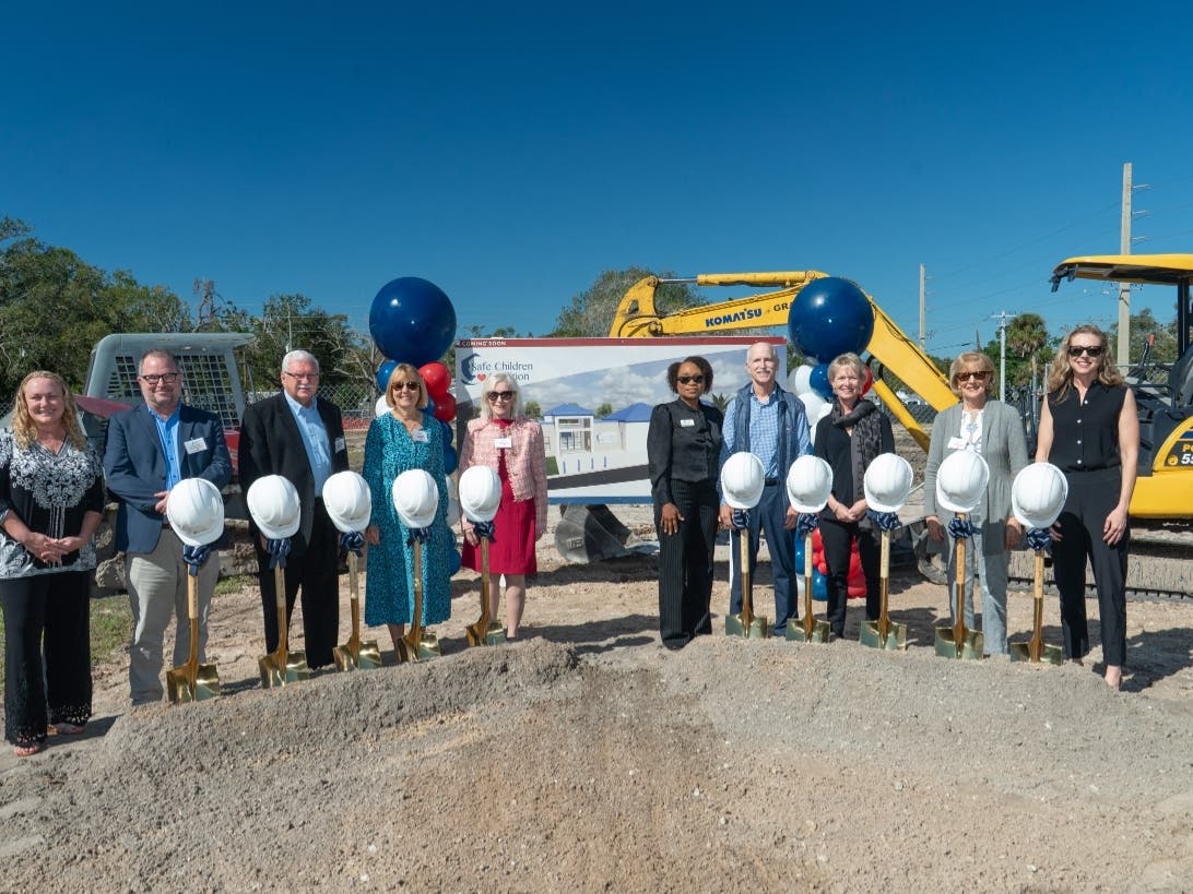 Safe Children Coalition leaders, community leaders and major donors to the Youth Shelter Campaign during the groundbreaking held in early 2025