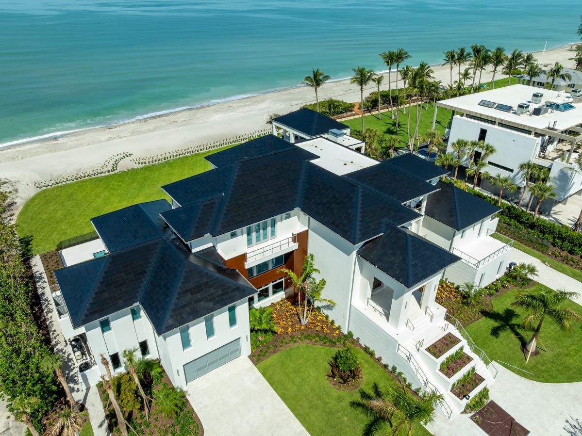 Roofing by Curry and Brilliant Harvest teamed up to install this Tesla Solar Roof on Siesta Key