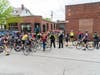 Riders gather around Sgt. Scott Zahniser and Ptl. Jared Sudy