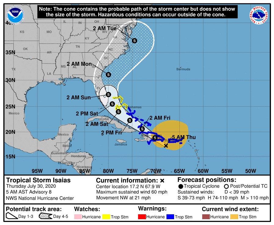 Tropical Storm Isaias is expected to miss Alabama.