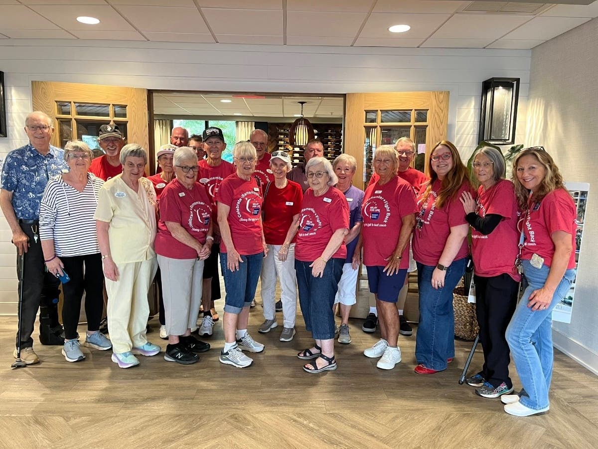 Residents and staff gather together to support the American Cancer Society